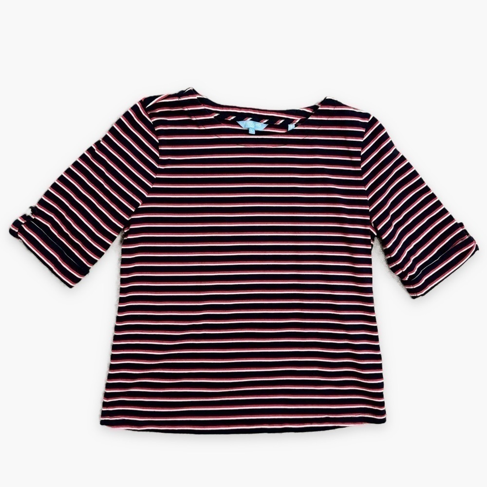 Draper James | Striped Boat Neck Top Navy Red White Cotton Size Large